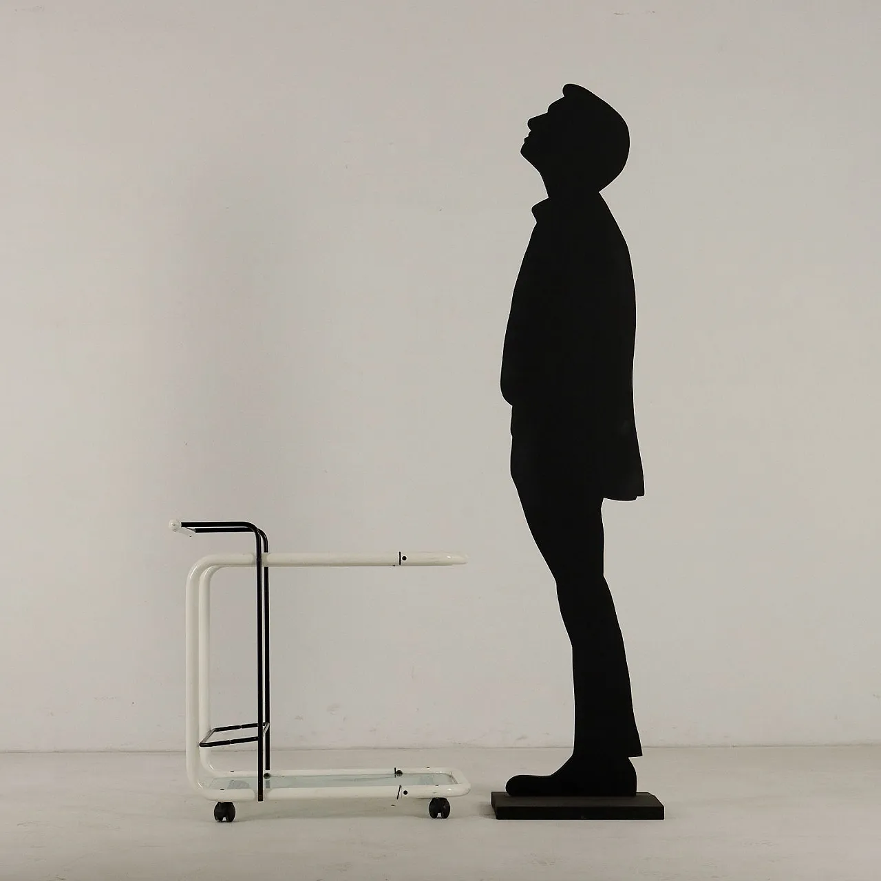 Bar cart with lacquered metal frame and double screened glass top, 1980s 2