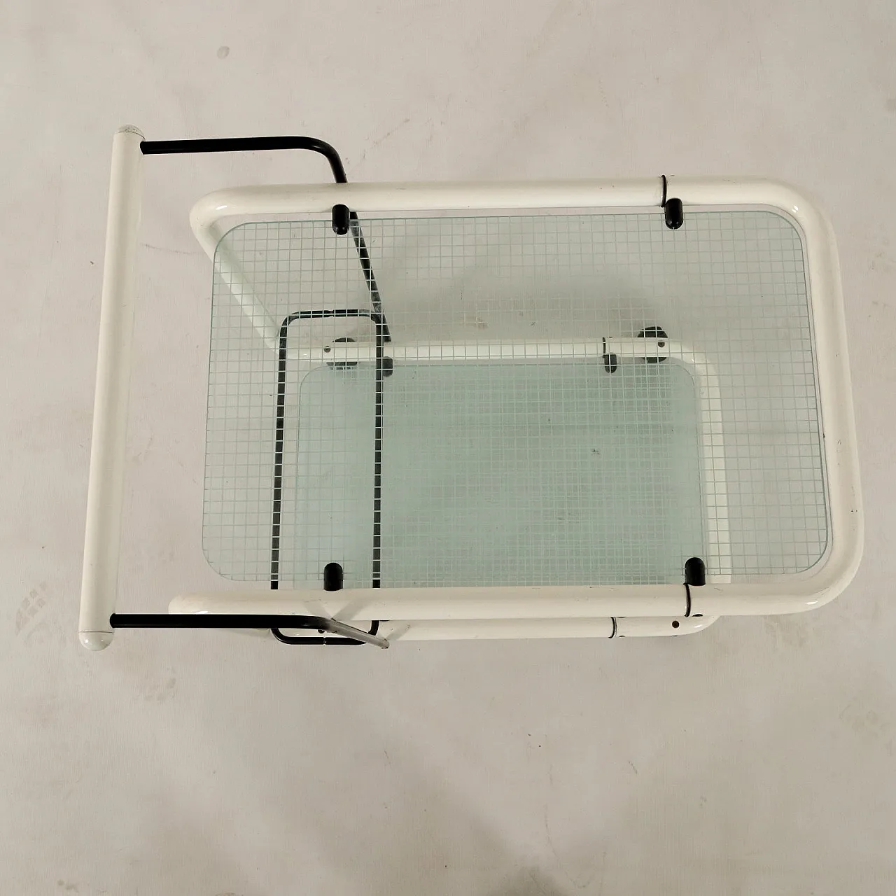 Bar cart with lacquered metal frame and double screened glass top, 1980s 3