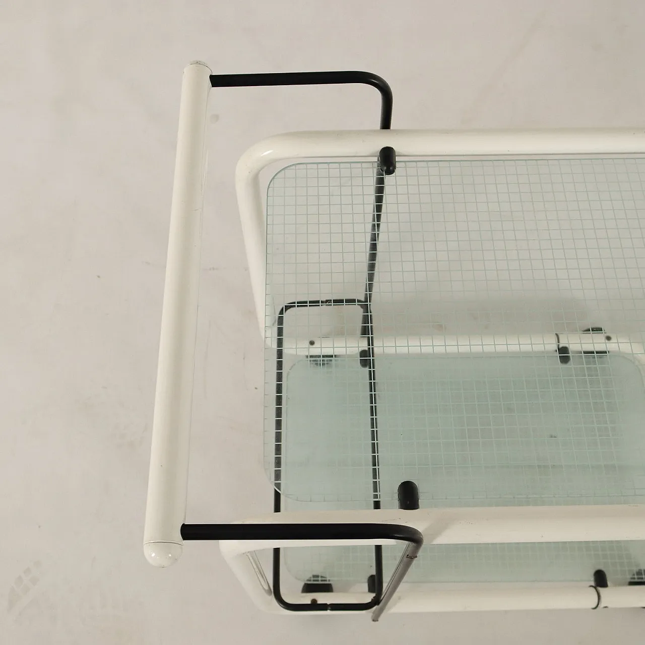 Bar cart with lacquered metal frame and double screened glass top, 1980s 4