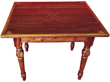 Tavolino con piano intarsiato e cassetto, '900