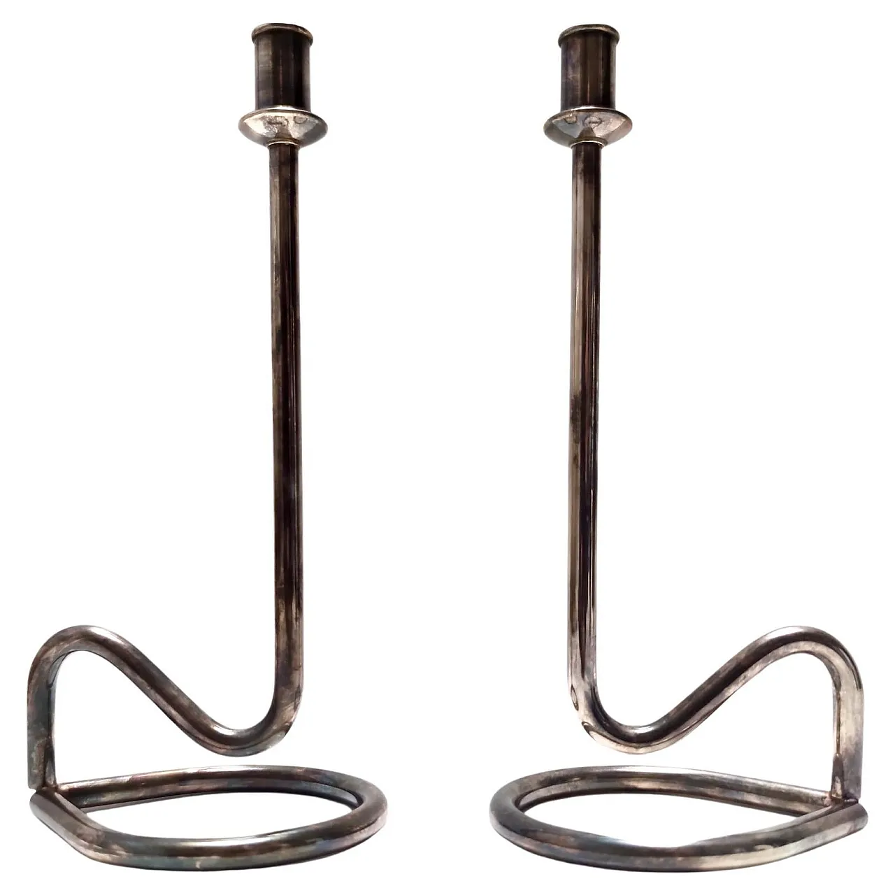 Minimalist pair candleholders in the Style of Sabattini, 90s 1