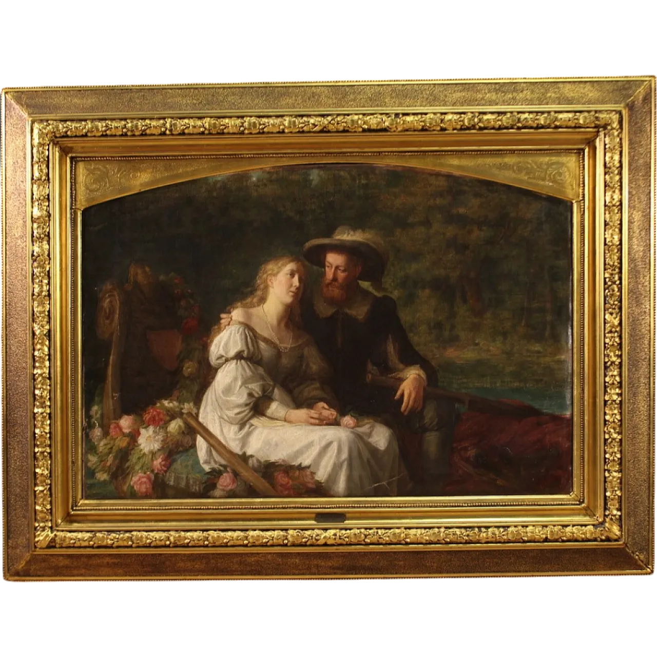 Emil Reynier, Romantic scene, painting signed and dated, 1888 17