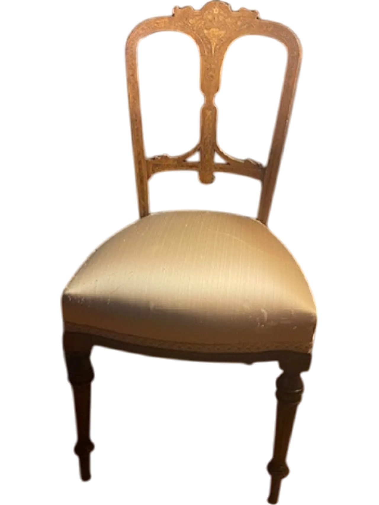 6 sedie Liberty in legno massello intarsiato, primi '900 8