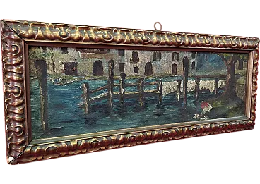 Lavandaia al pontile, olio su tela, '800