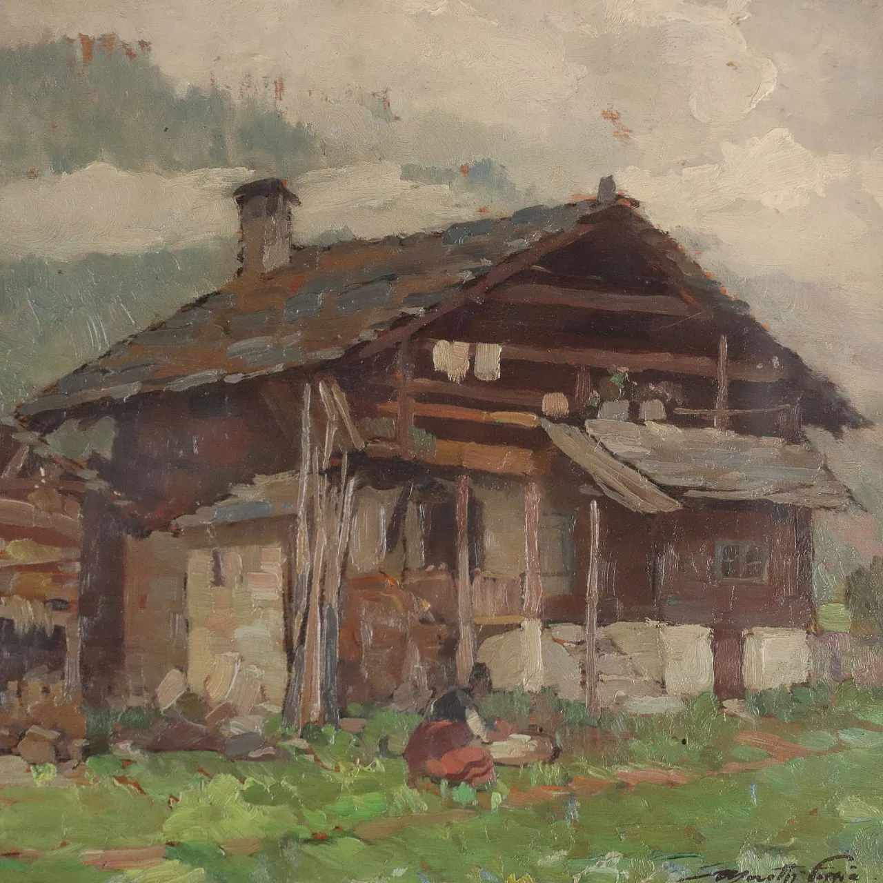 Mario Moretti Foggia, mountain cabins, oil painting on panel 1