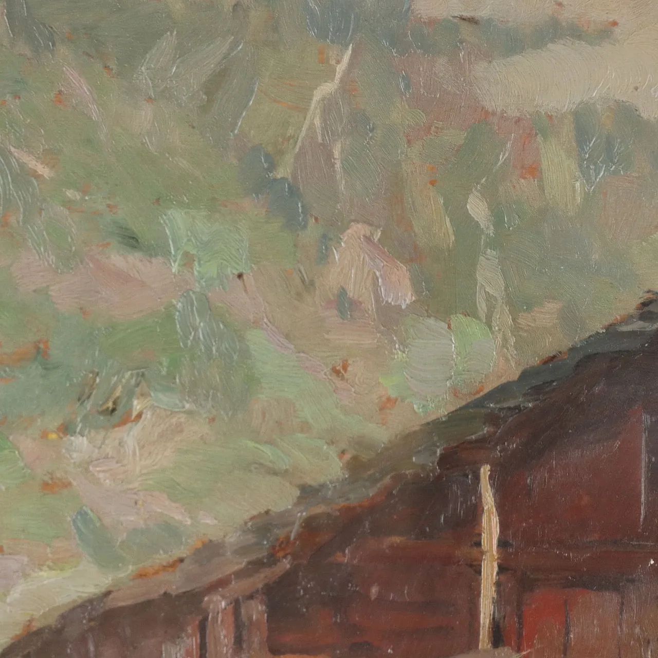 Mario Moretti Foggia, mountain cabins, oil painting on panel 6