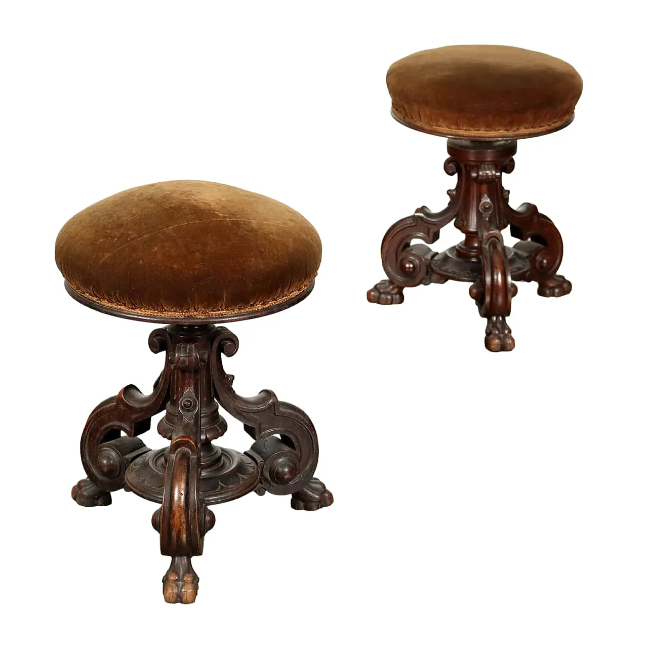 Pair of piano stools in walnut, late 19th century 1