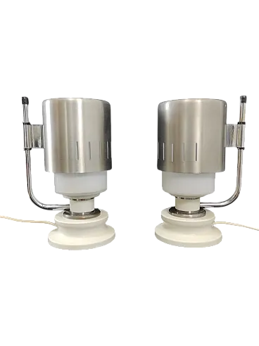 Pair of opaline glass and aluminum table lamps, 1970s