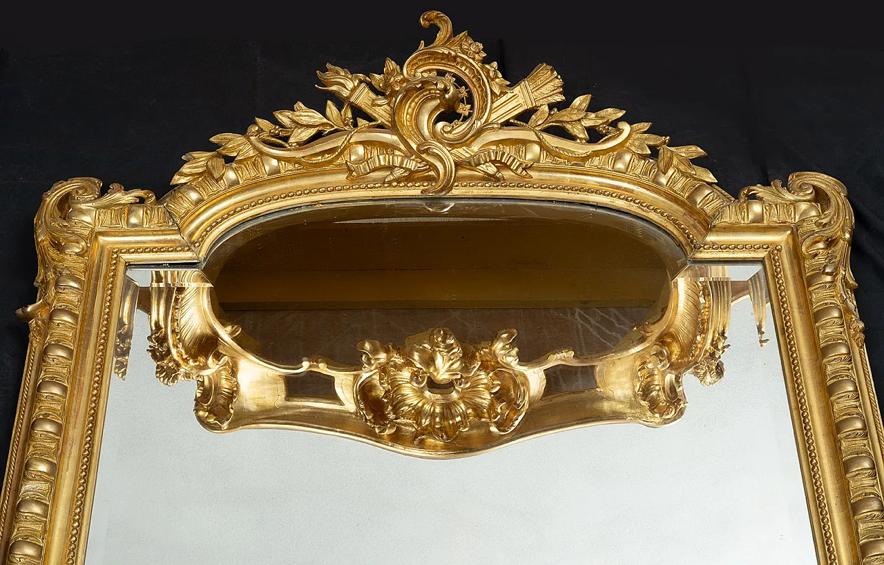French Napoleon III mirror in gilded and carved wood, 19th century 2