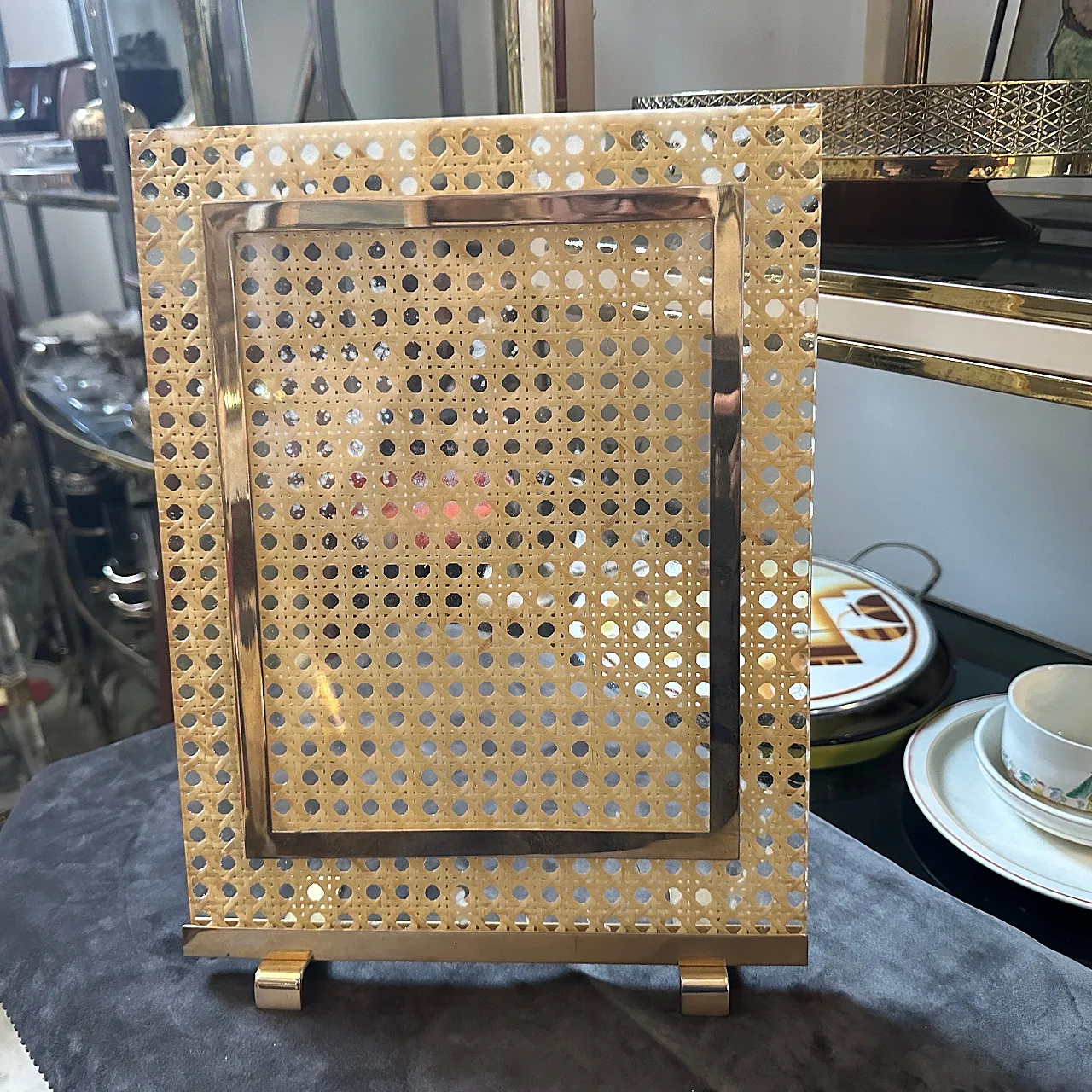 Dior Home brass, plexiglass and Vienna straw frame, 1980s 2