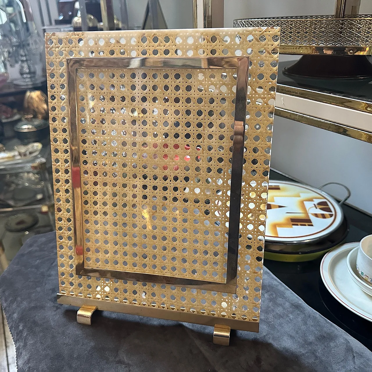 Dior Home brass, plexiglass and Vienna straw frame, 1980s 3
