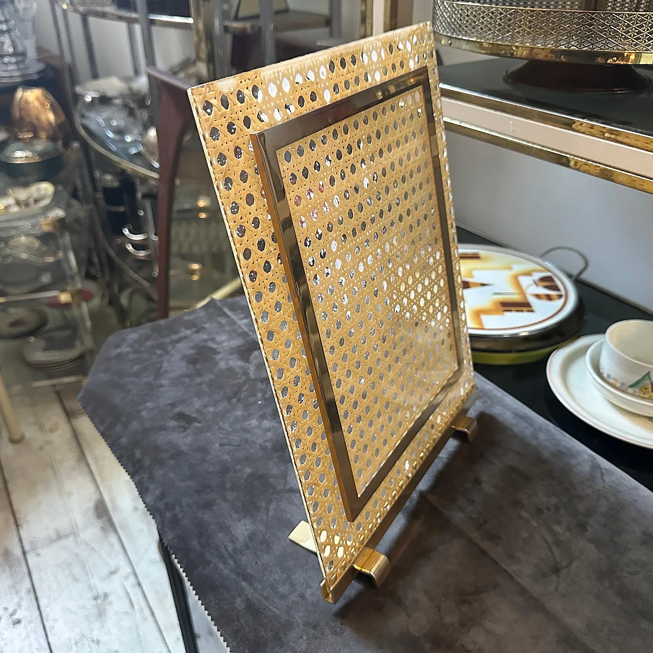 Dior Home brass, plexiglass and Vienna straw frame, 1980s 6