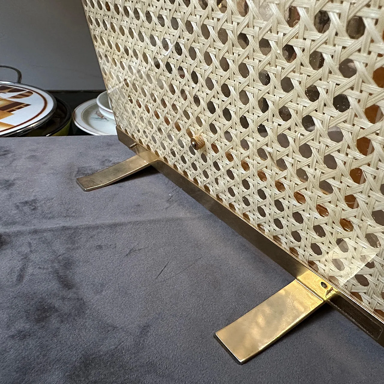 Dior Home brass, plexiglass and Vienna straw frame, 1980s 8