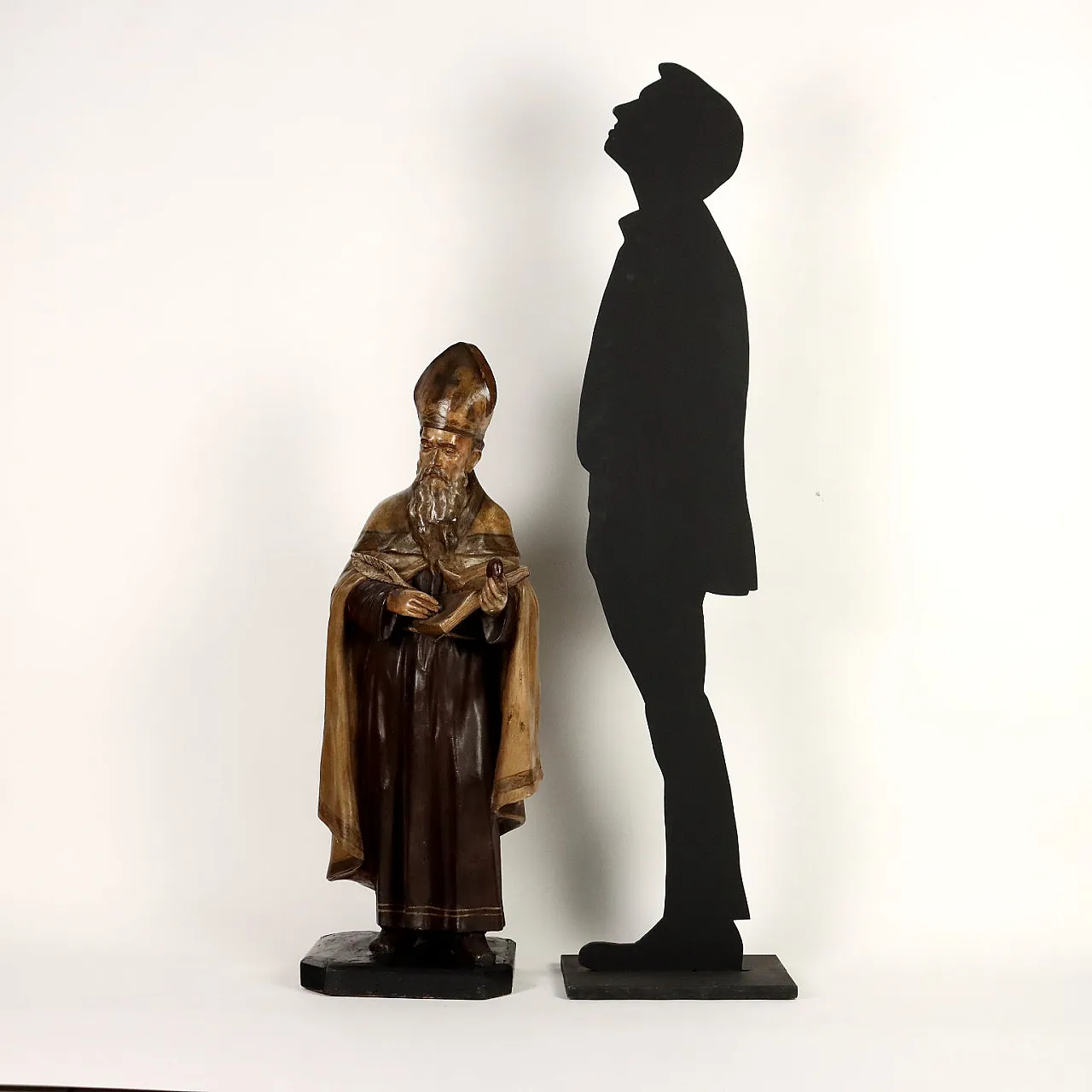 St. Augustine Bishop, chalked and painted wooden sculpture 2