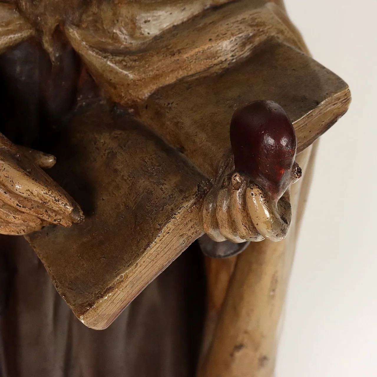 St. Augustine Bishop, chalked and painted wooden sculpture 5