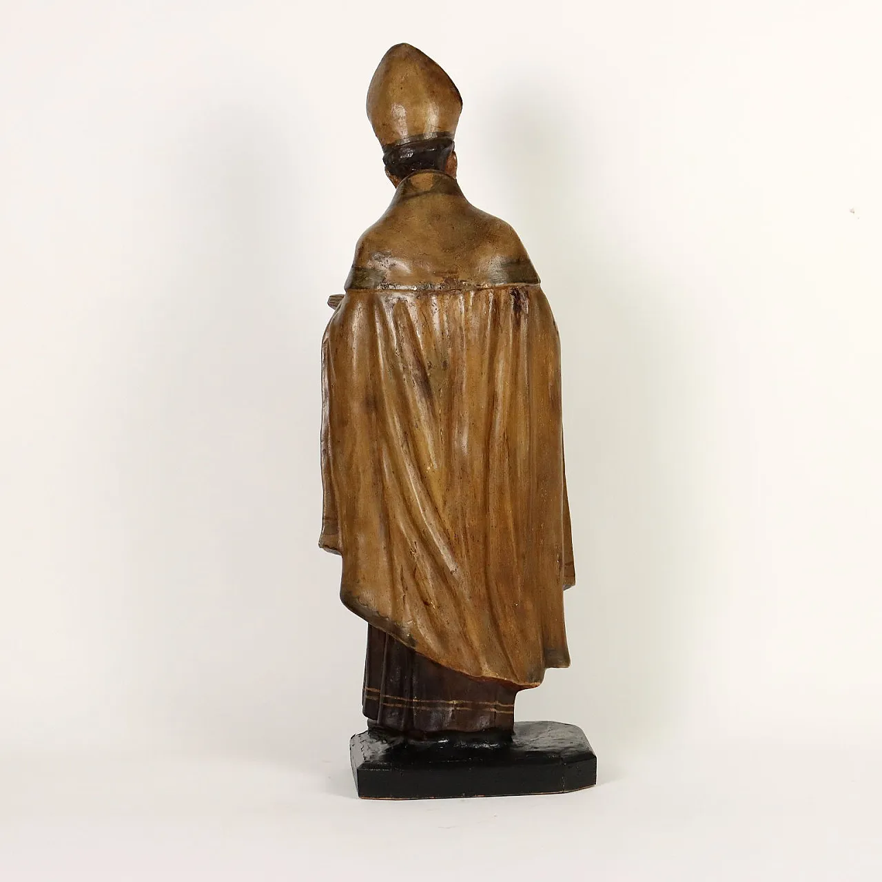 St. Augustine Bishop, chalked and painted wooden sculpture 7