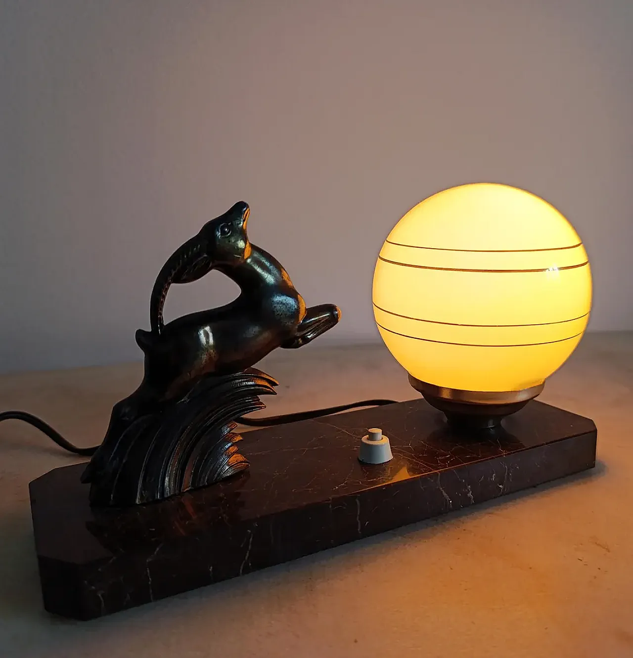 Art Deco Table Lamp with glass sphere, 1930s 7