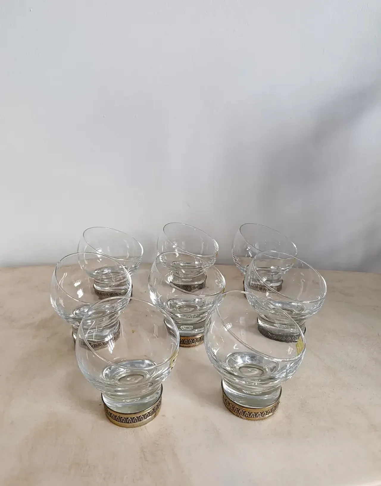 Champagne set tedesco a 8 pezzi in cristallo e silver plate, anni '60 1