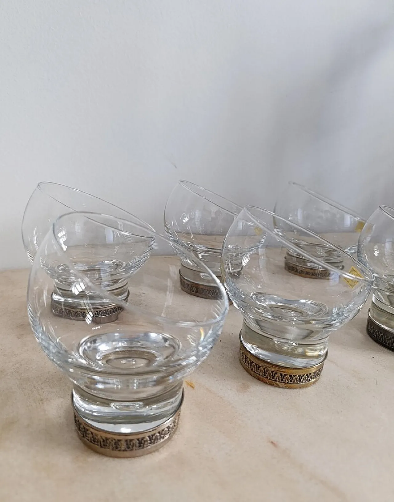 Champagne set tedesco a 8 pezzi in cristallo e silver plate, anni '60 9