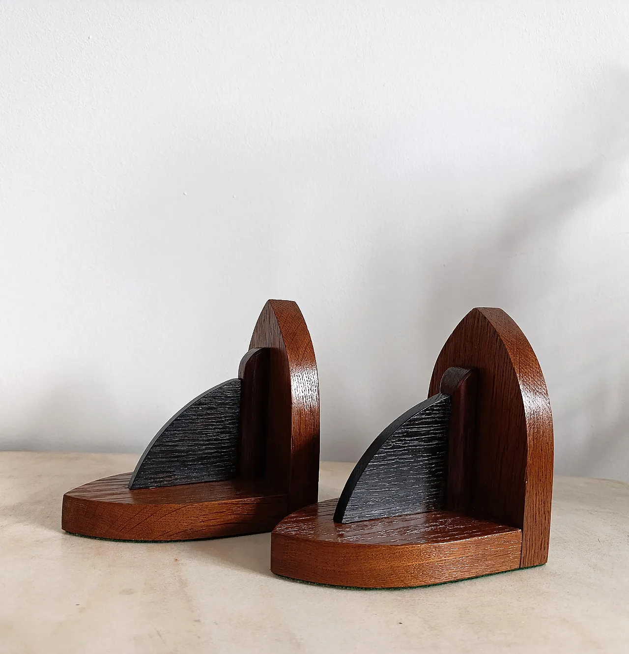 Set of Wooden Art Deco Bookends, 1940s 9