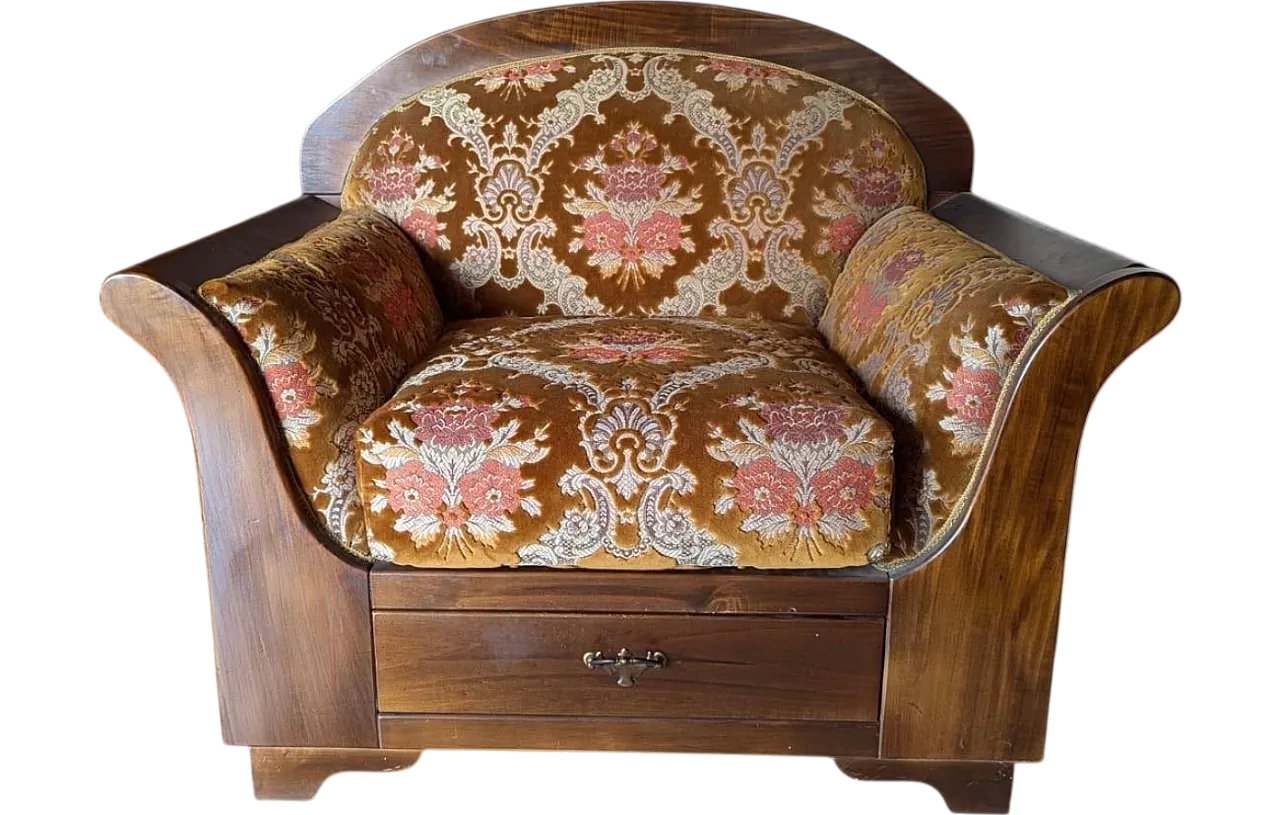 Pair of armchairs in damask fabric, 80s 4