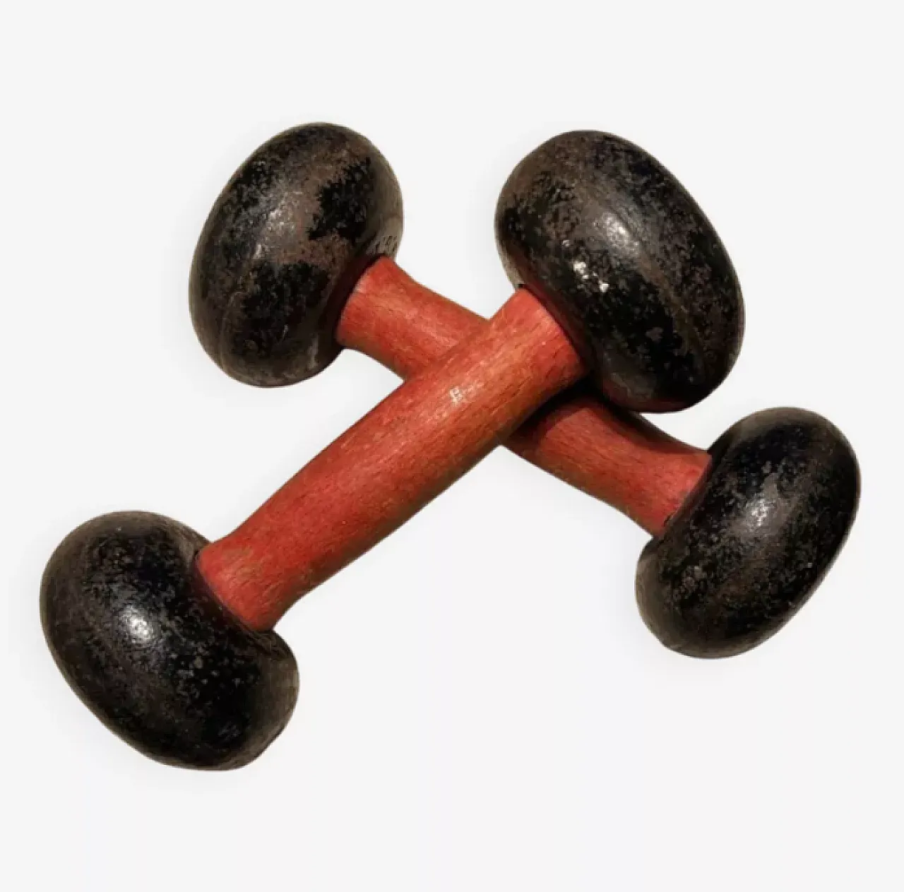 Pair of cast iron and wooden dumbbells, mid-19th century 1