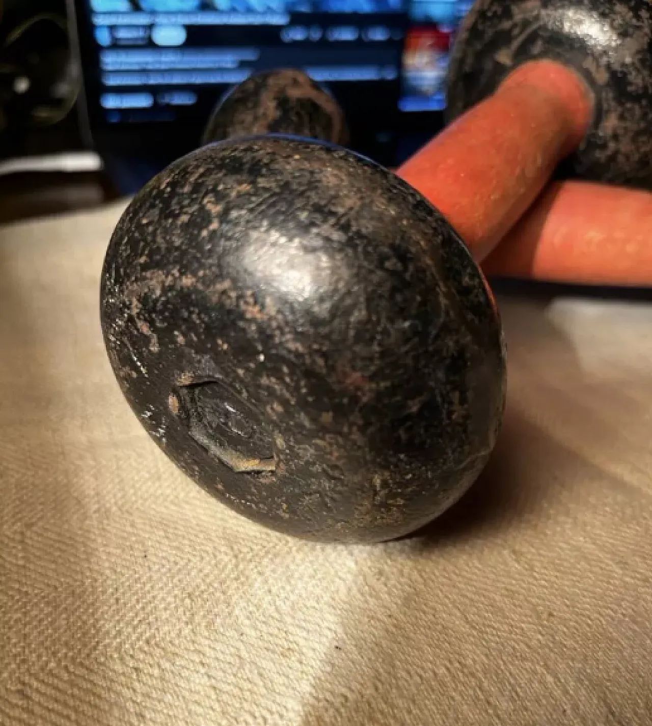 Pair of cast iron and wooden dumbbells, mid-19th century 2