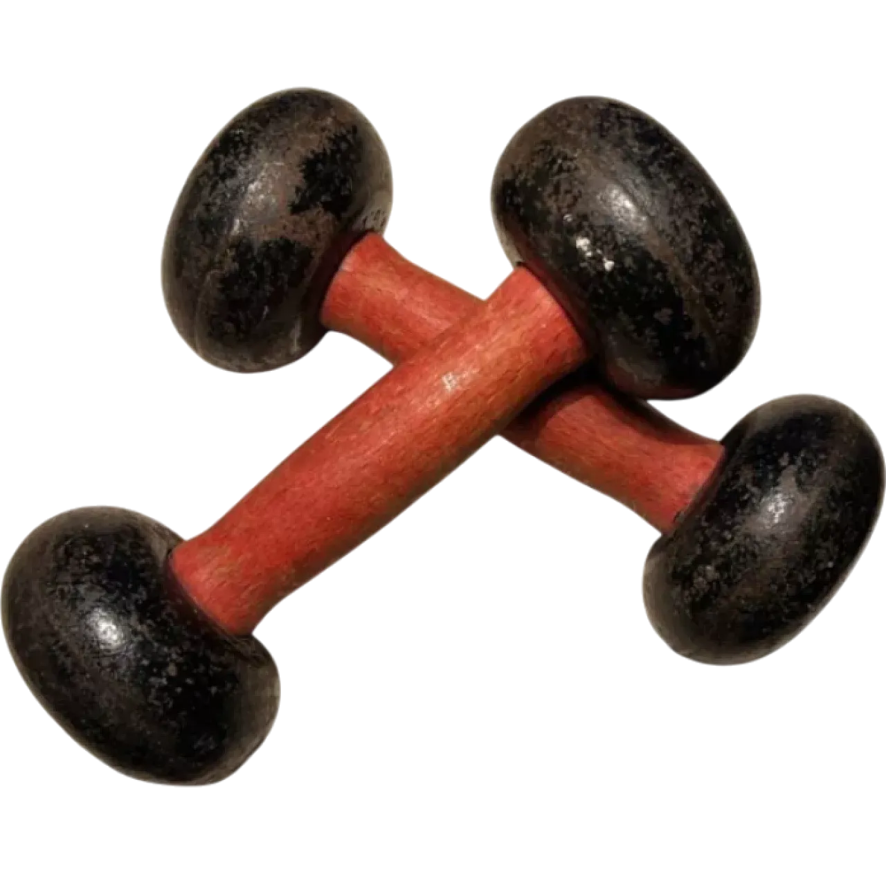 Pair of cast iron and wooden dumbbells, mid-19th century 5