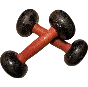 Pair of cast iron and wooden dumbbells, mid-19th century