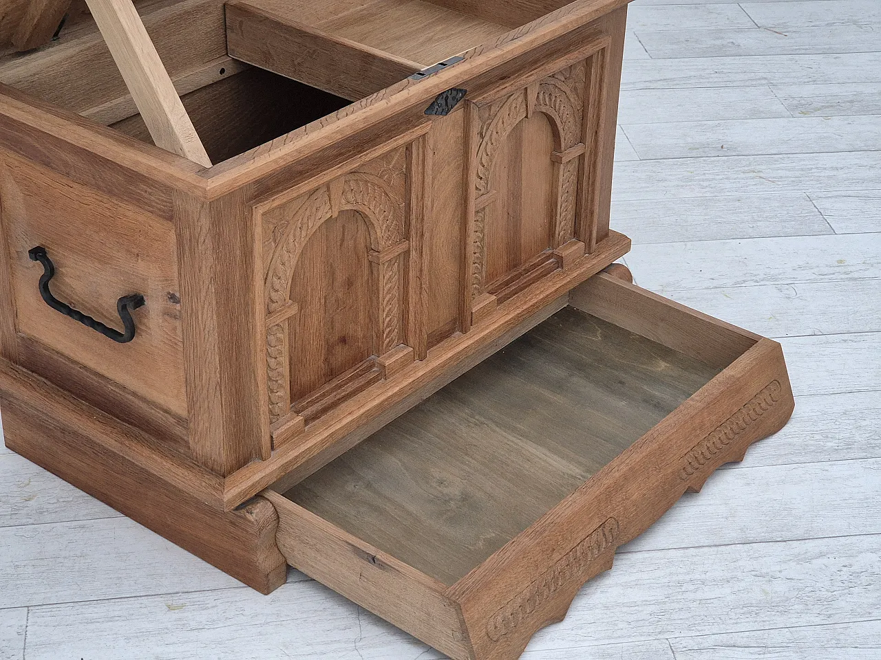 Danish side box with drawer, solid oak wood, 70s 2