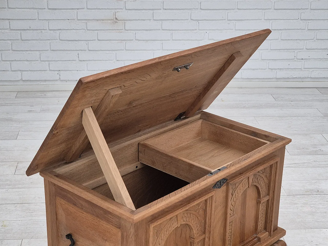 Danish side box with drawer, solid oak wood, 70s 3