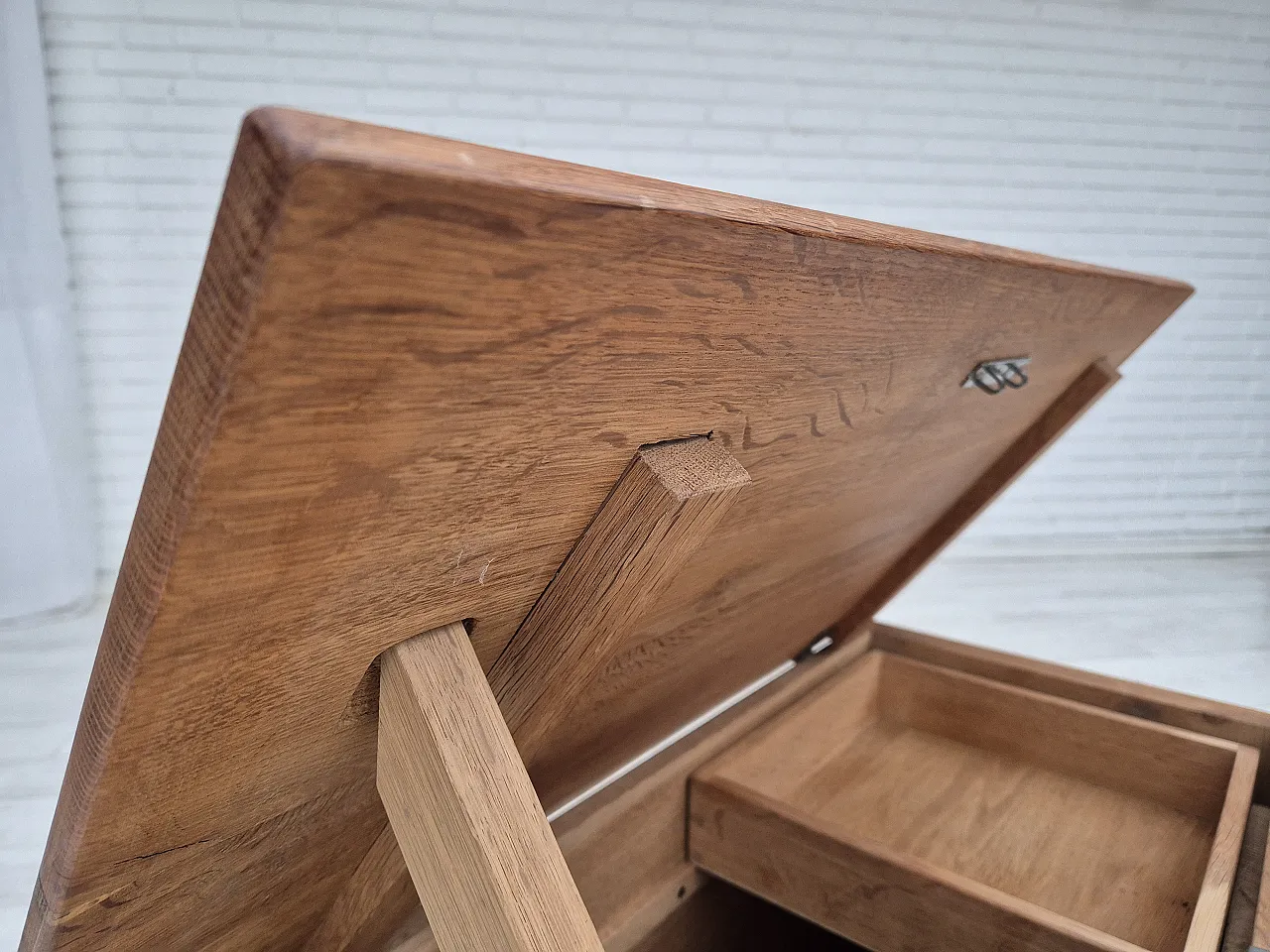 Danish side box with drawer, solid oak wood, 70s 5