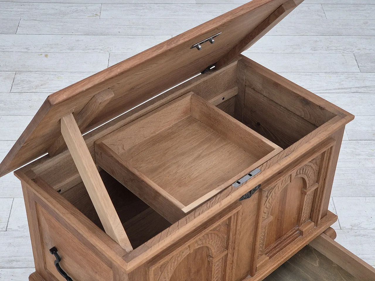 Danish side box with drawer, solid oak wood, 70s 7