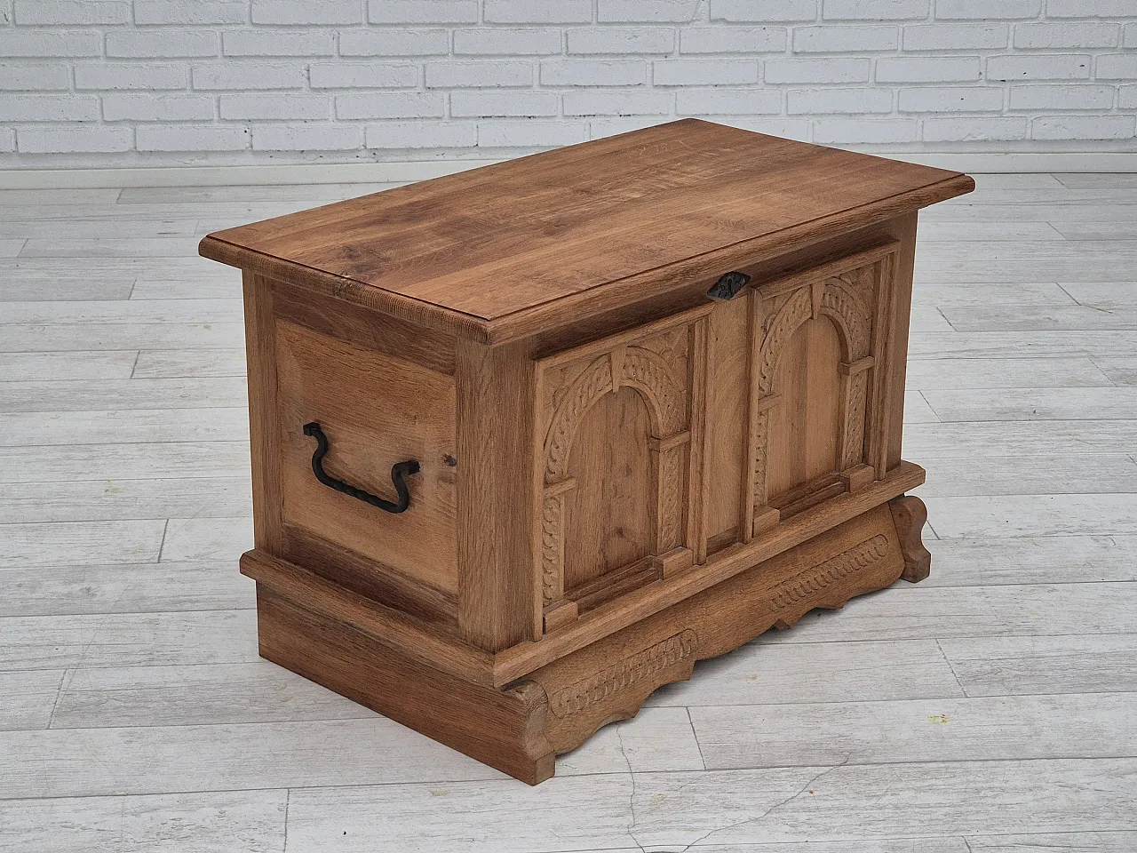 Danish side box with drawer, solid oak wood, 70s 8
