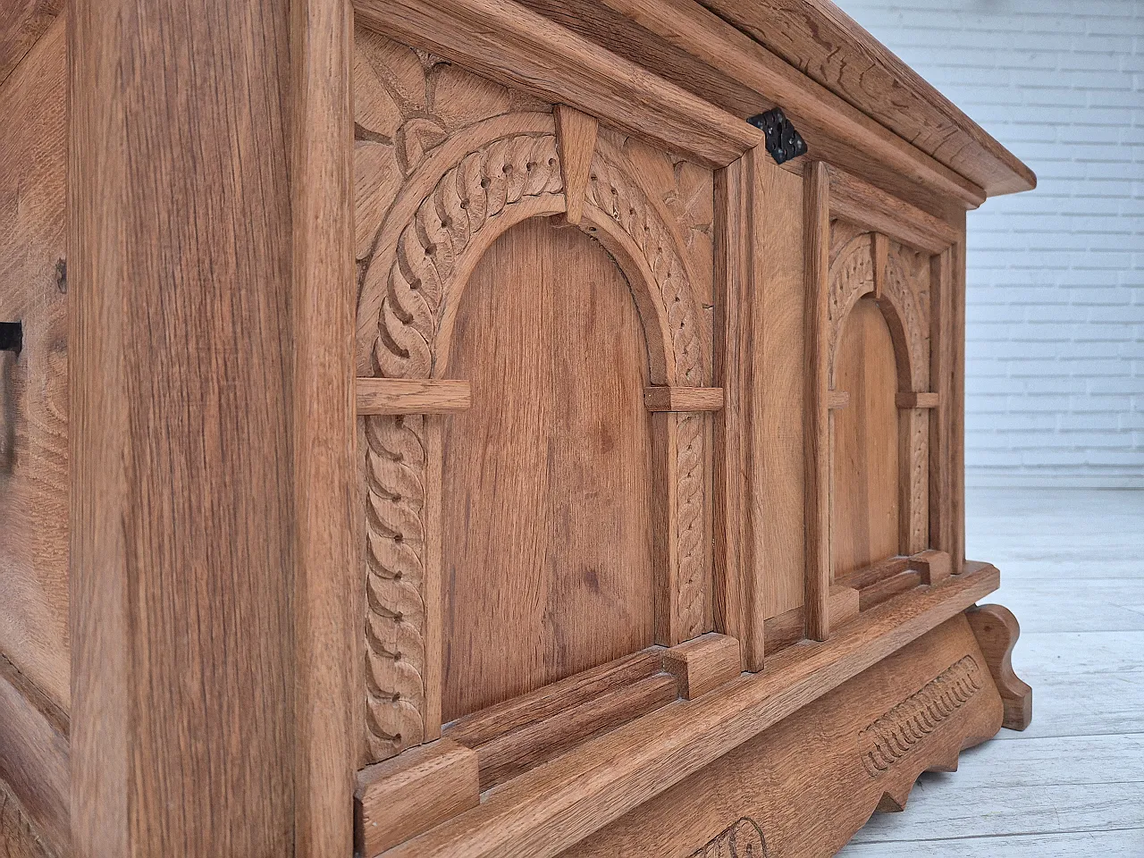 Danish side box with drawer, solid oak wood, 70s 9
