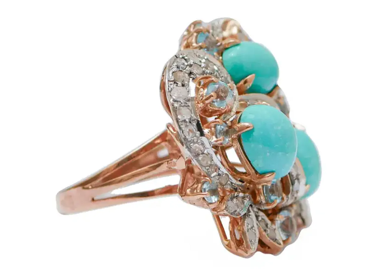 Gold and silver ring with topazes, turquoises, diamonds, 1960s 2