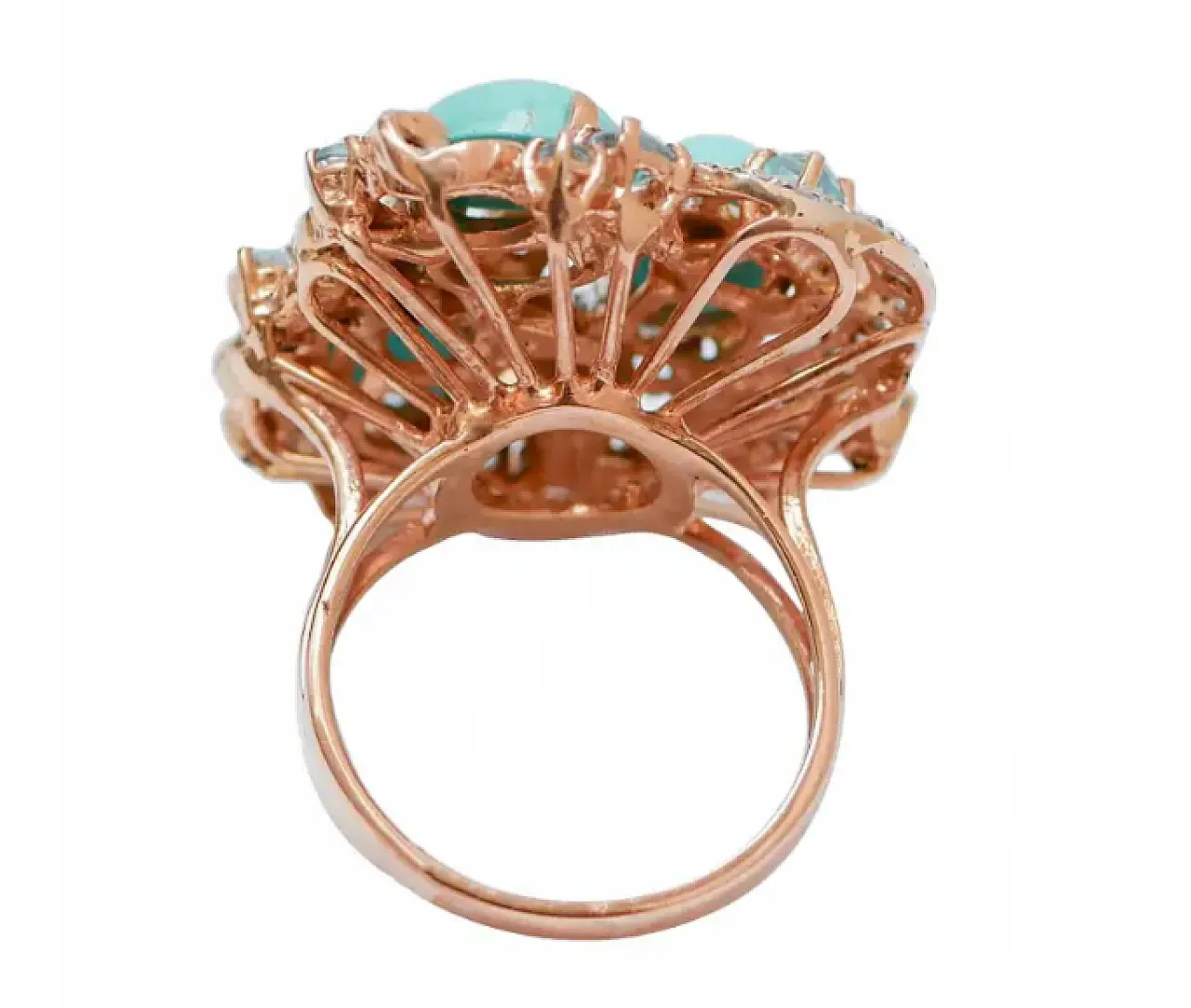 Gold and silver ring with topazes, turquoises, diamonds, 1960s 3