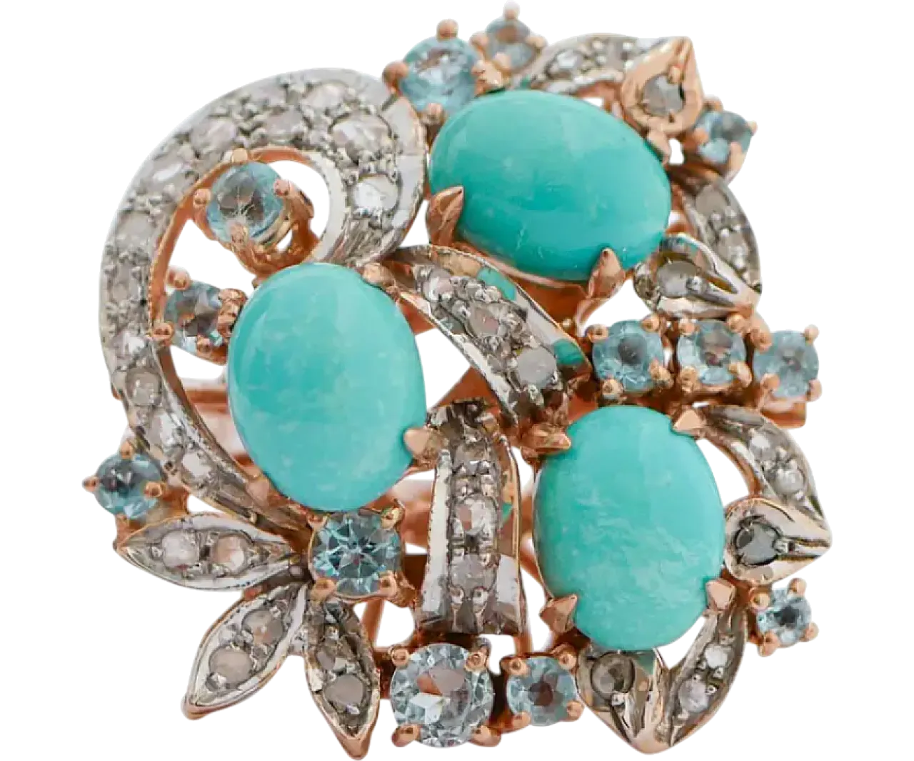 Gold and silver ring with topazes, turquoises, diamonds, 1960s 5