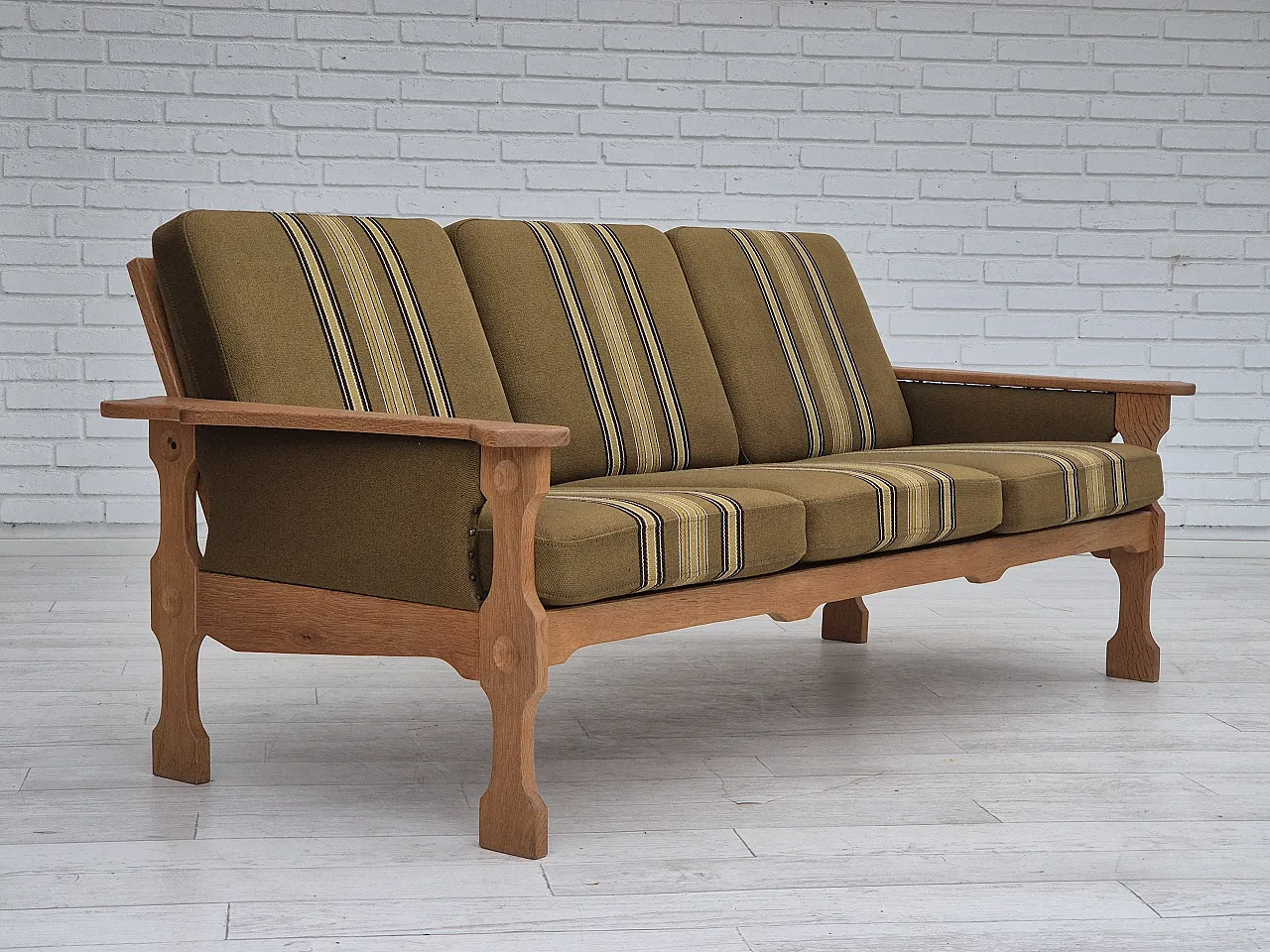 Danish 3 seater sofa furniture wool, 70s 1