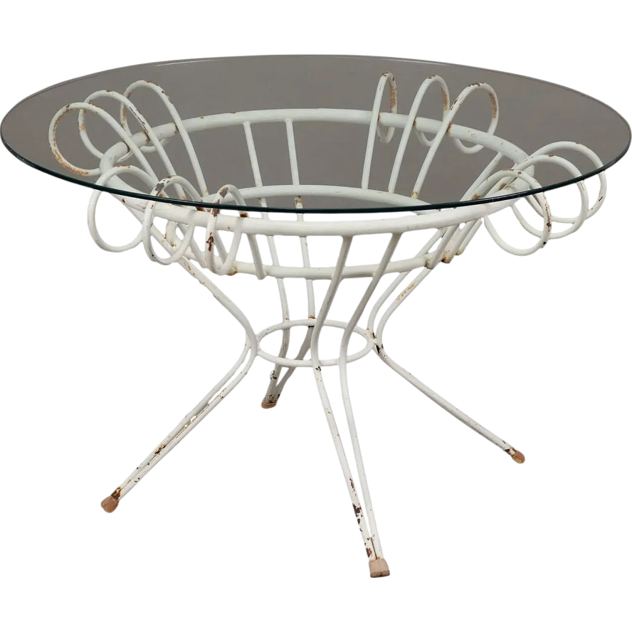 Tavolo in ferro battuto e vetro, anni '50 8