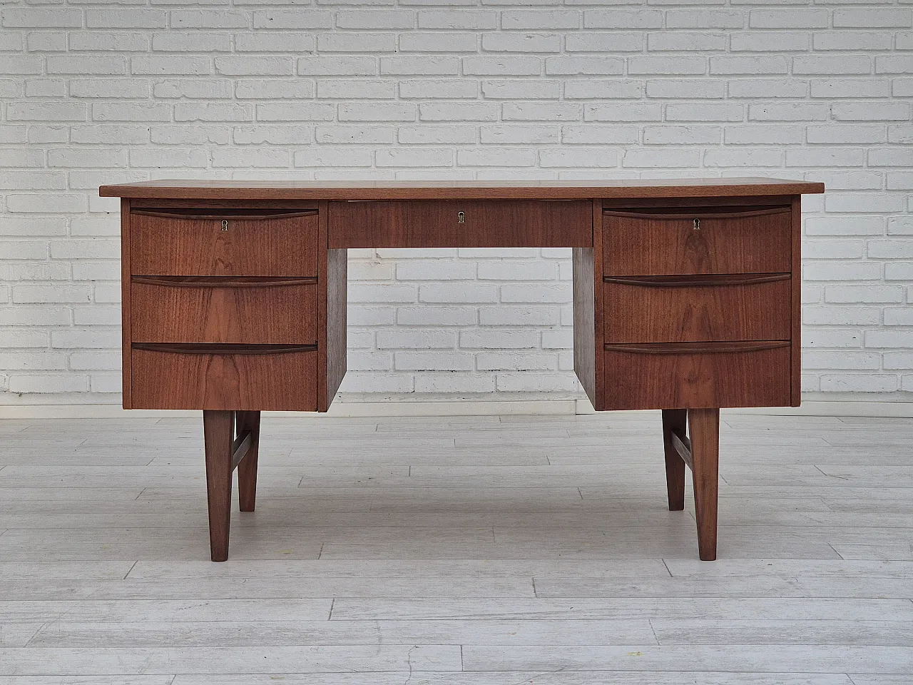 1960s, Danish teak wood desk, drawers, original. 1