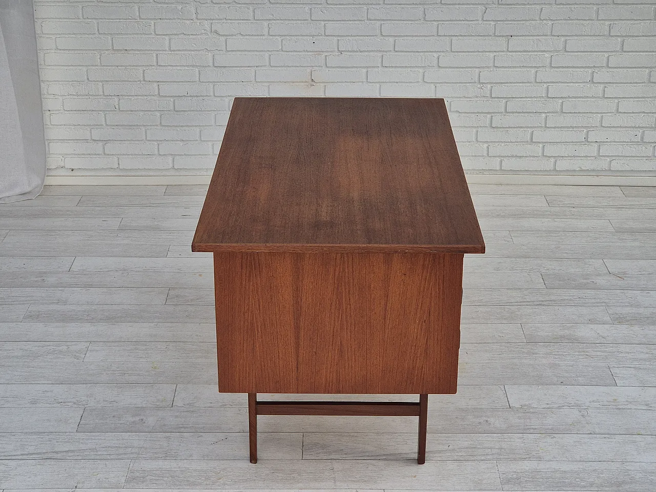 1960s, Danish teak wood desk, drawers, original. 7