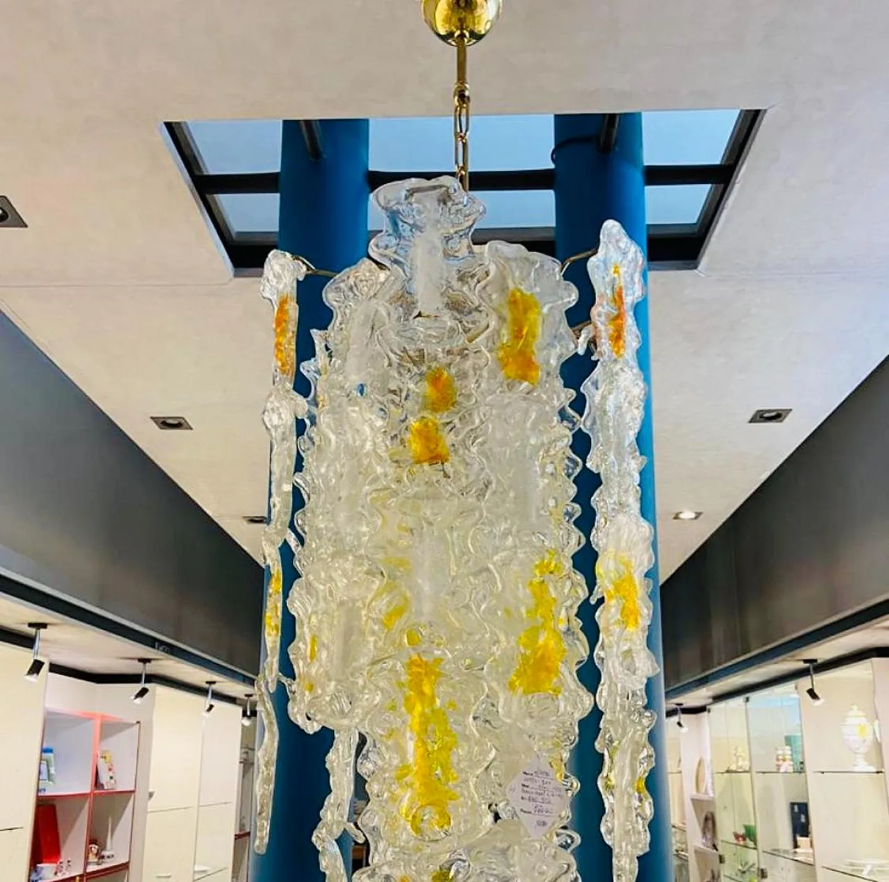 Lampadario in vetro di Murano bianco e ambra di Mazzega, anni '70 6