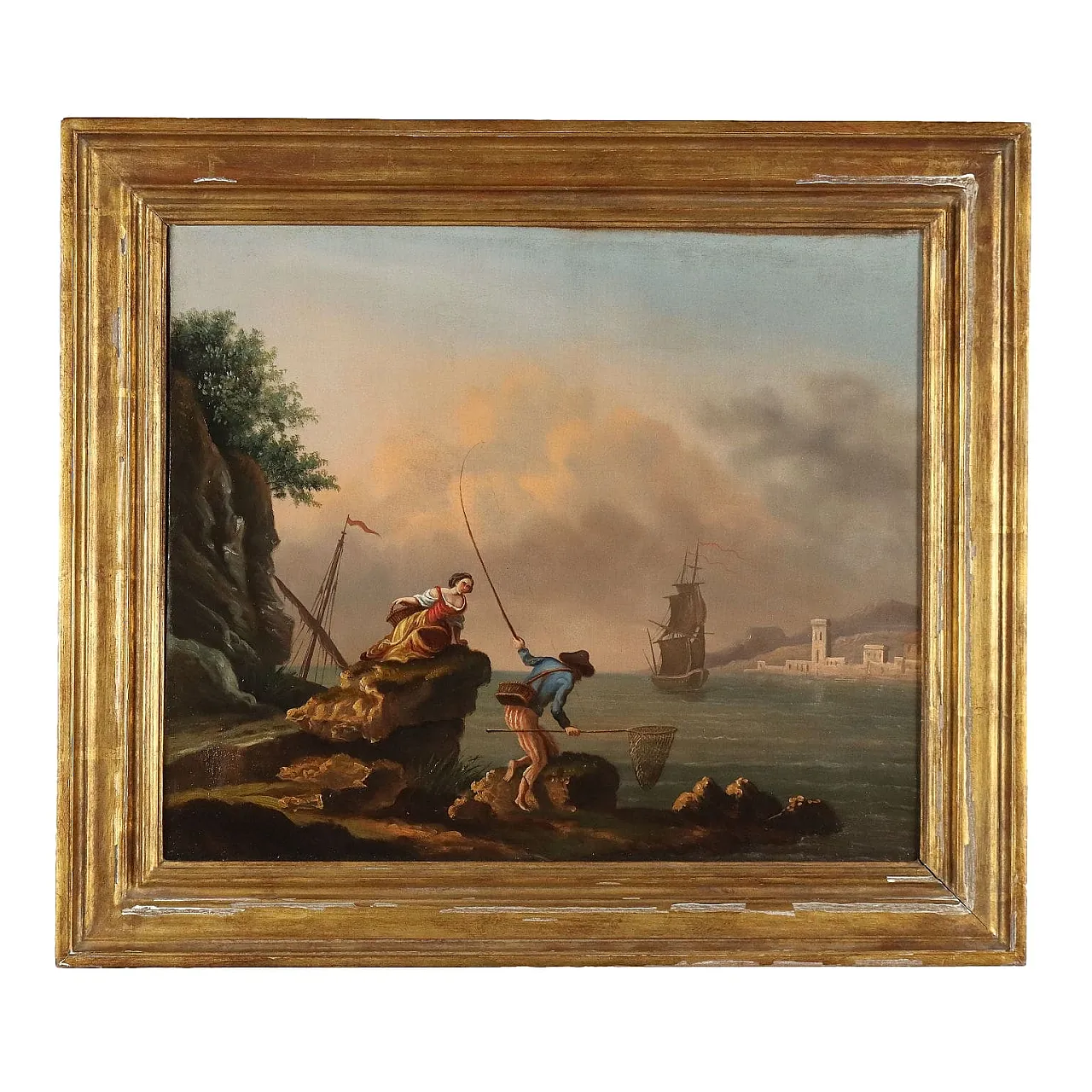 Seascape with figures, oil painting on canvas, early 19th century 1