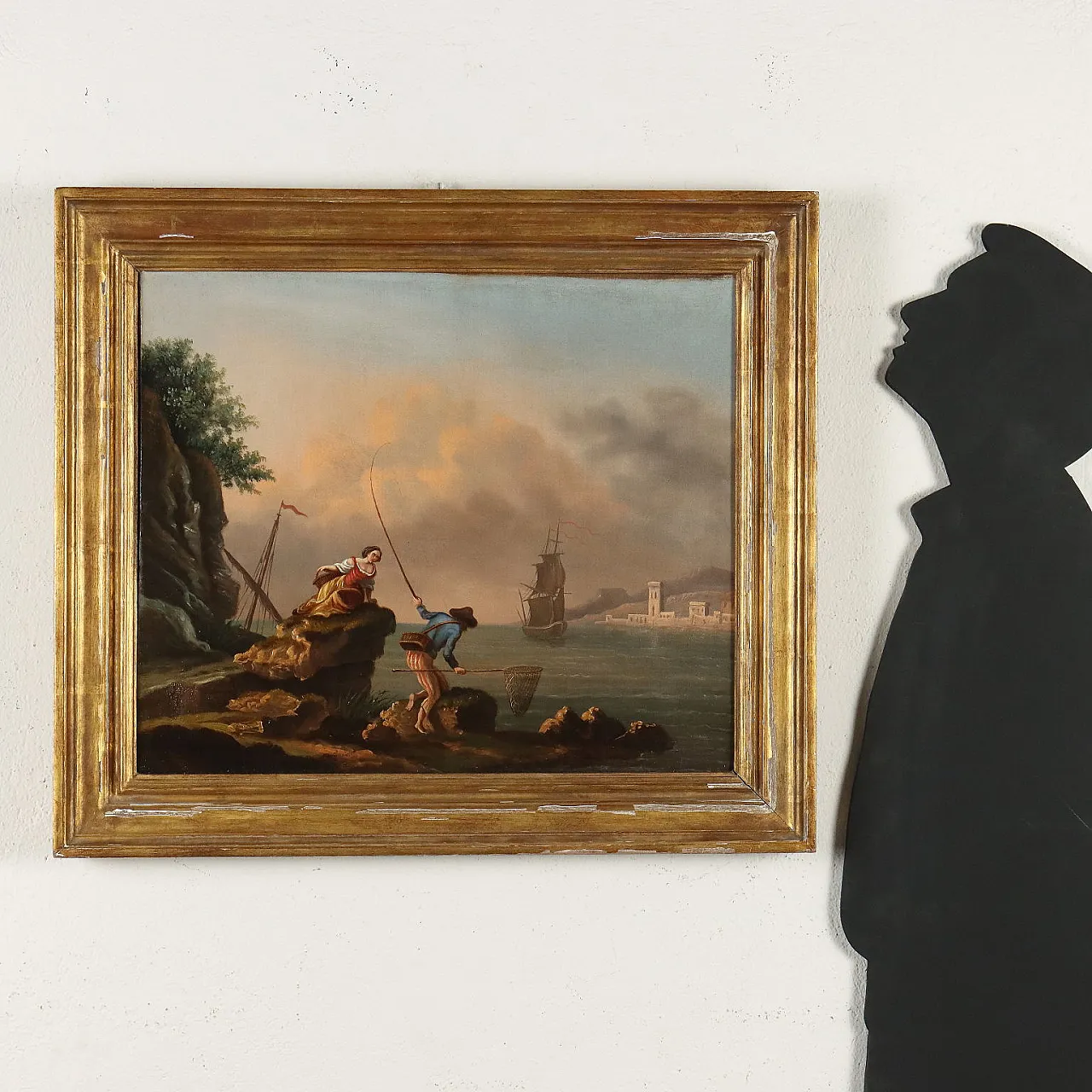 Seascape with figures, oil painting on canvas, early 19th century 2