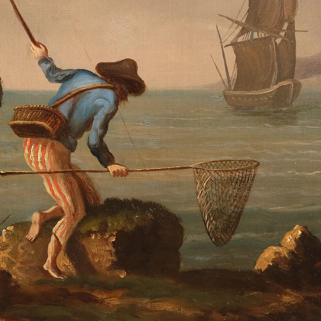 Seascape with figures, oil painting on canvas, early 19th century 3