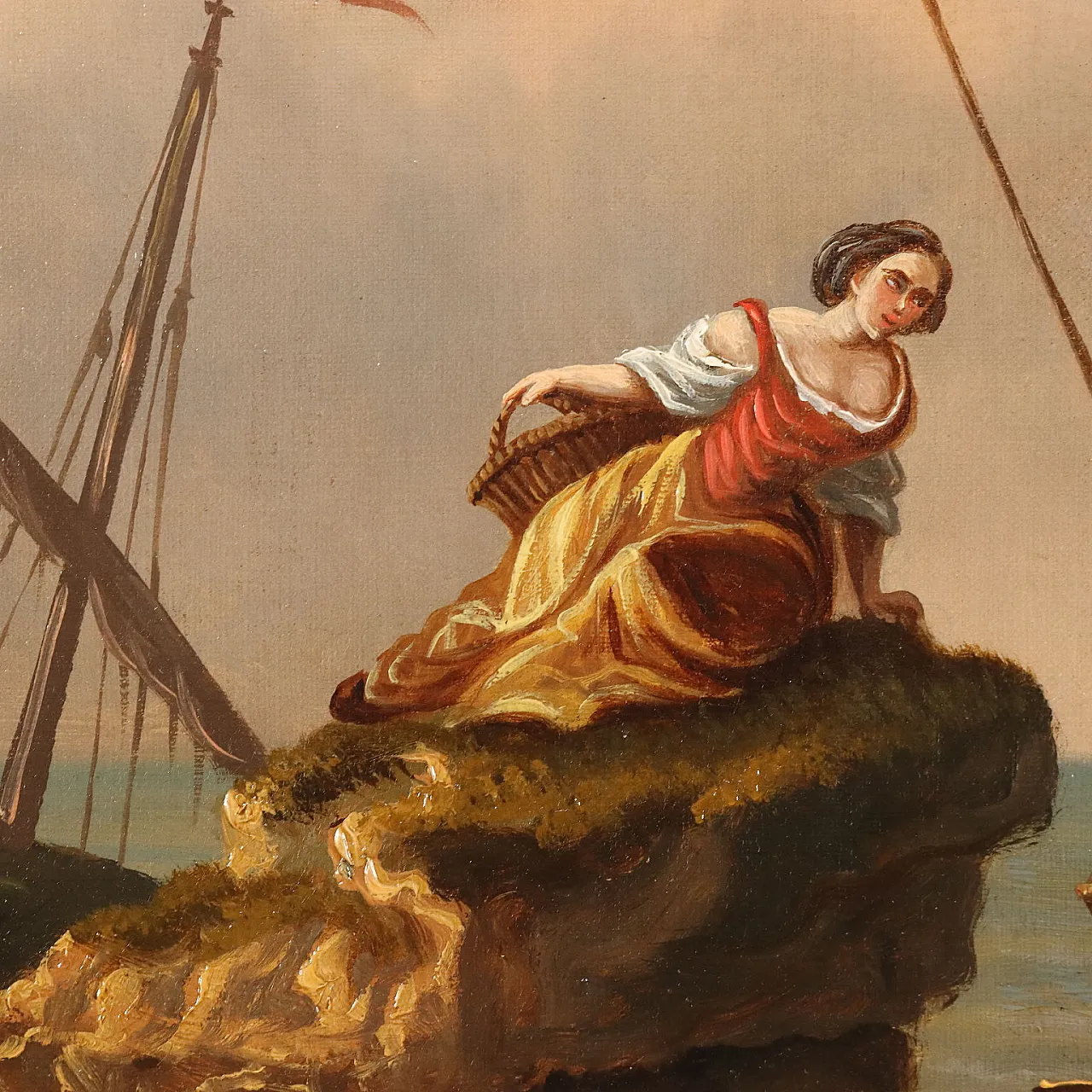 Seascape with figures, oil painting on canvas, early 19th century 4