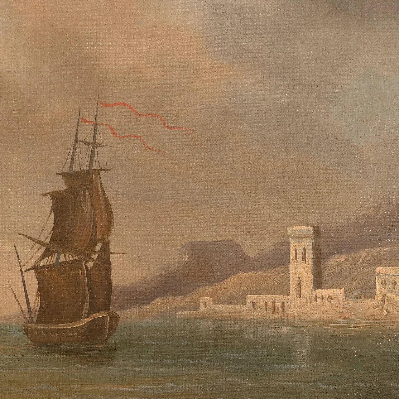 Seascape with figures, oil painting on canvas, early 19th century 5