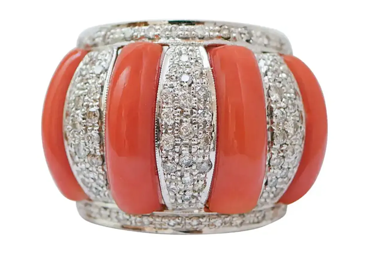 Anello con corallo, diamanti, oro rosa e oro bianco, anni '50 1