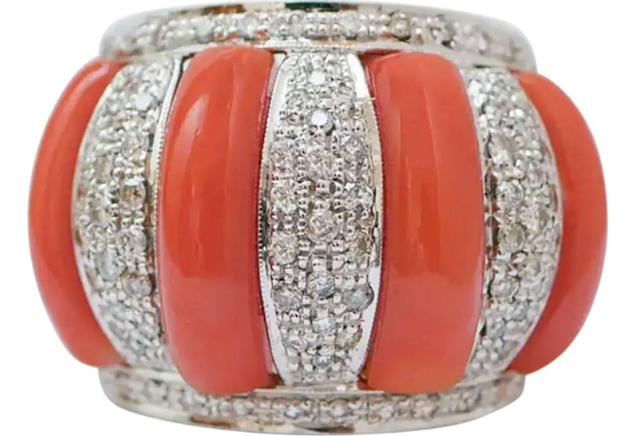 Anello con corallo, diamanti, oro rosa e oro bianco, anni '50 6